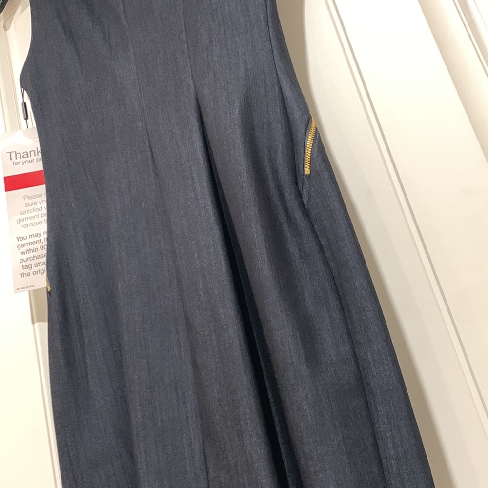 NWT Calvin Klein Navy jean shift dress with Gold double zipper - Picture 8 of 8